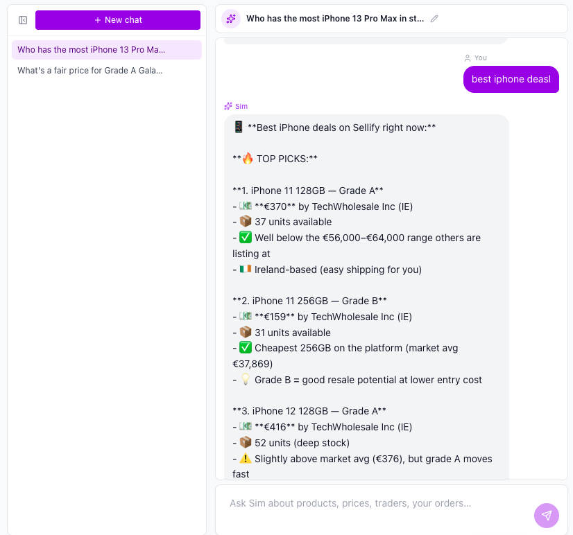 Ask Sim — your AI assistant screenshot
